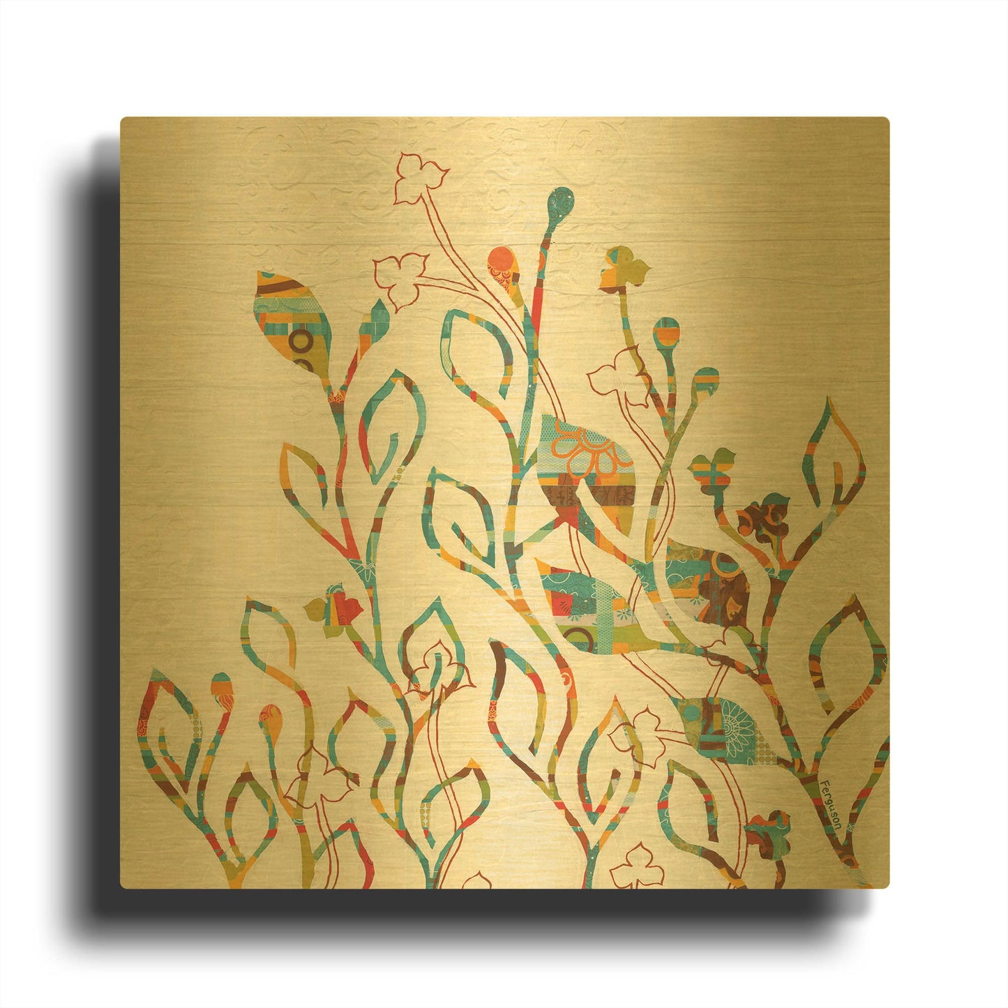 'Rainbow Vines with Flowers Spice' By Kathy Ferguson Gold Metal Wall Art