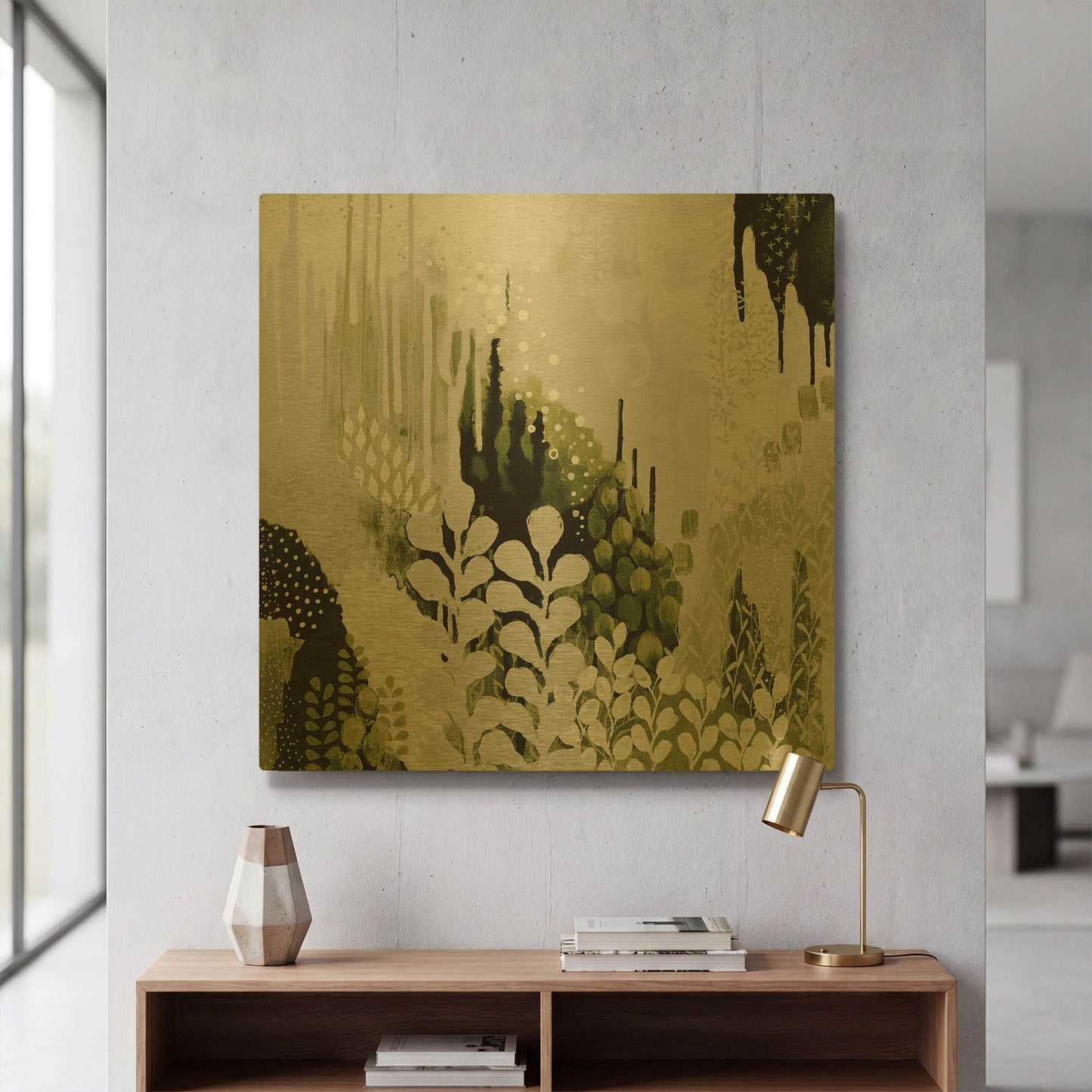 'BW Forest II with Green' By Kathy Ferguson Gold Metal Wall Art