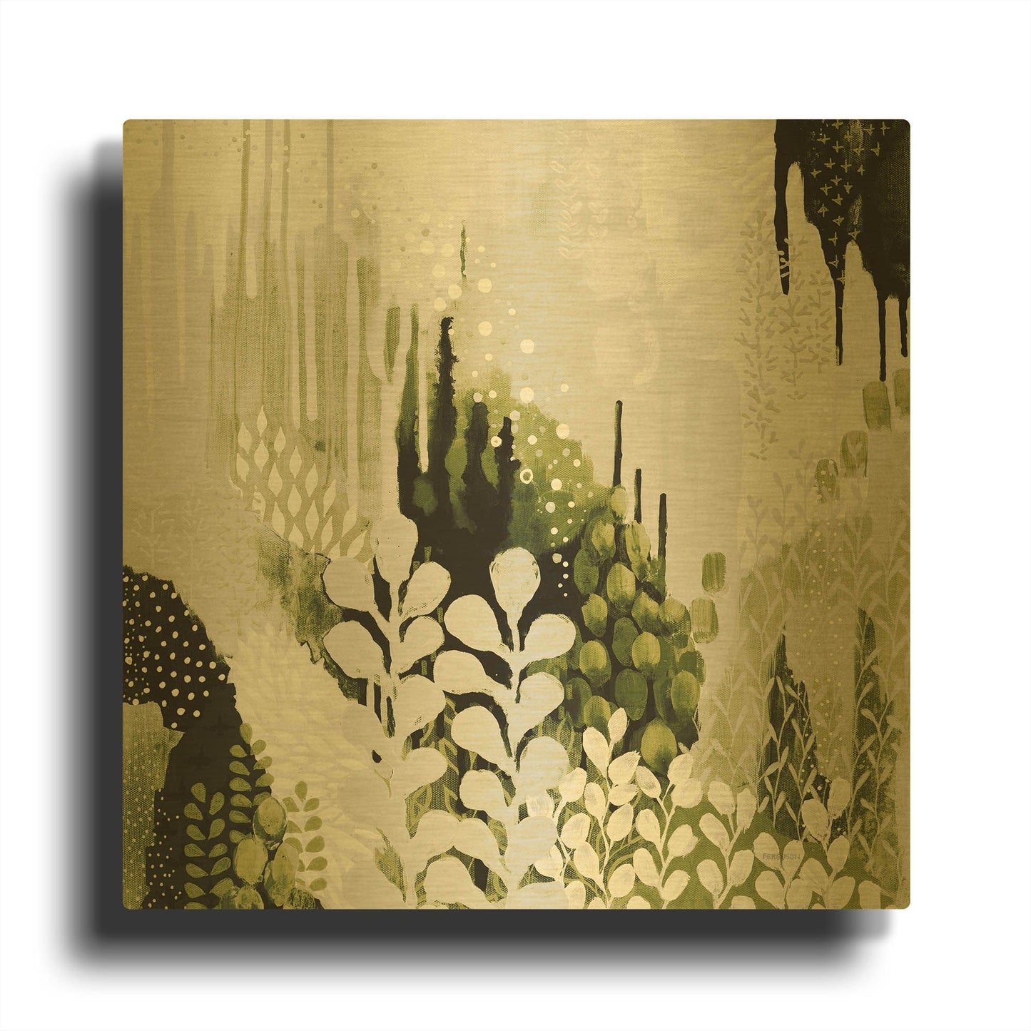 'BW Forest II with Green' By Kathy Ferguson Gold Metal Wall Art