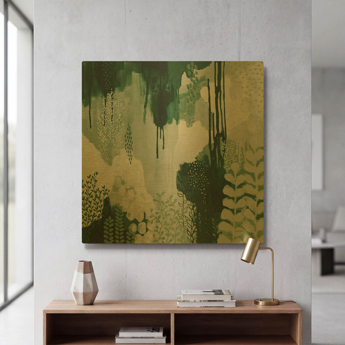 'Light Green Forest I' By Kathy Ferguson Gold Metal Wall Art
