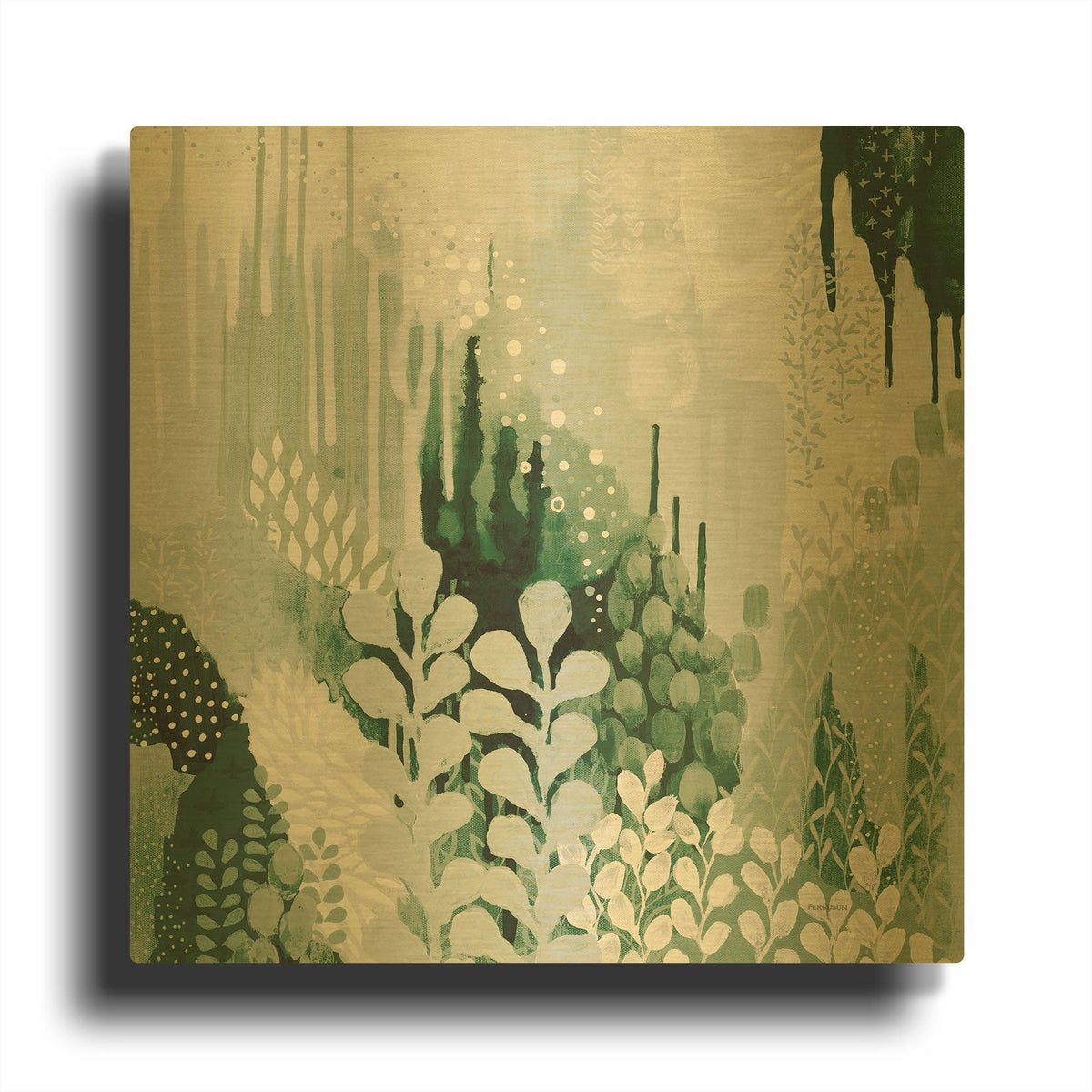 'Light Green Forest II' By Kathy Ferguson Gold Metal Wall Art