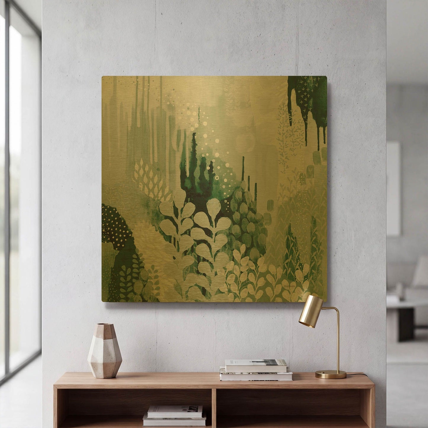 'Light Green Forest II' By Kathy Ferguson Gold Metal Wall Art