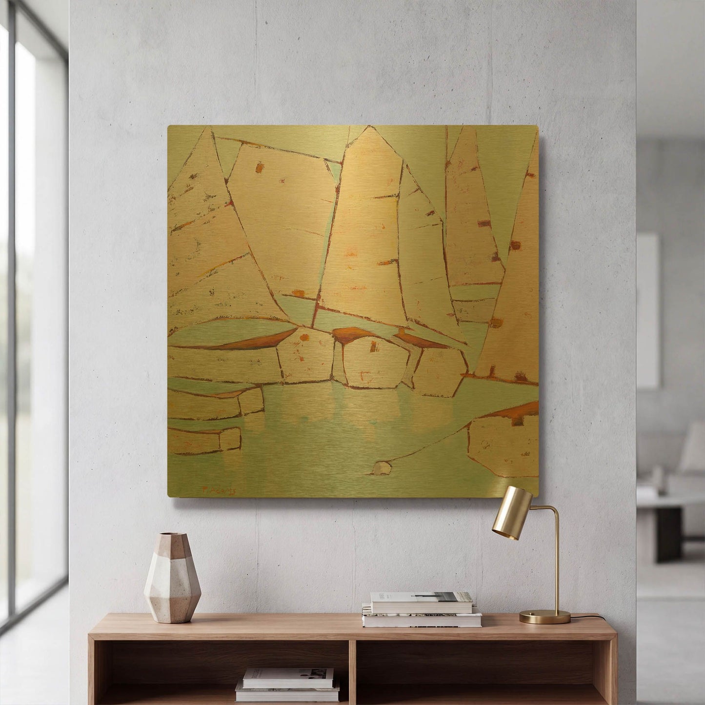 'Moored' By Phyllis Adams Gold Metal Wall Art