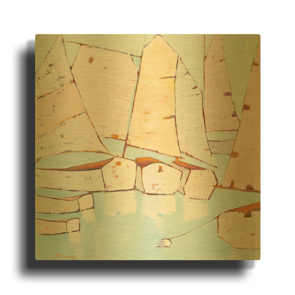 'Moored' By Phyllis Adams Gold Metal Wall Art