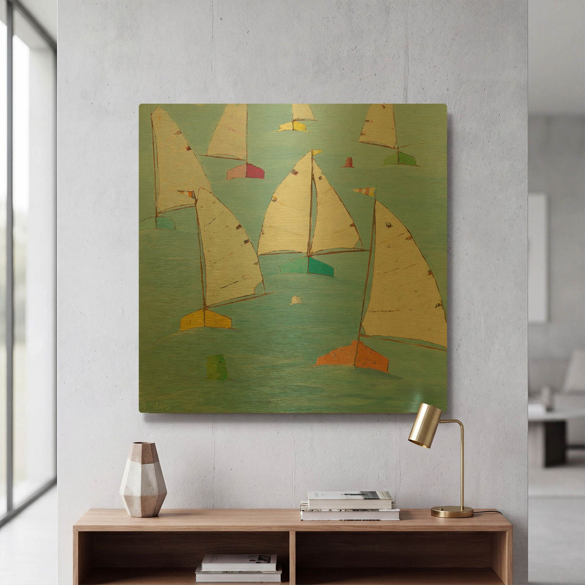 'Regatta V' By Phyllis Adams Gold Metal Wall Art