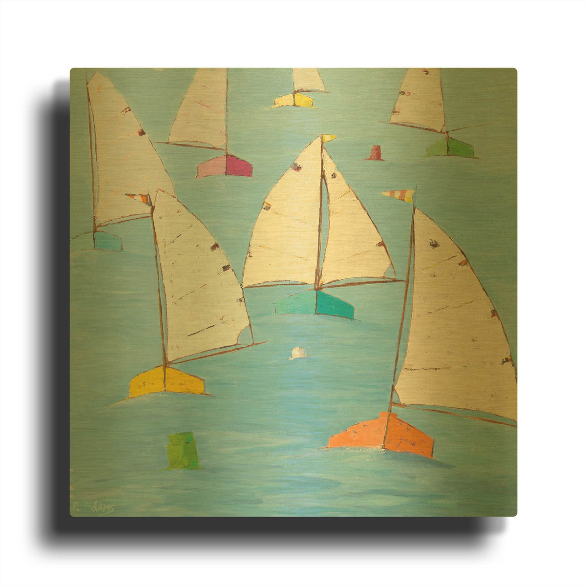 'Regatta V' By Phyllis Adams Gold Metal Wall Art