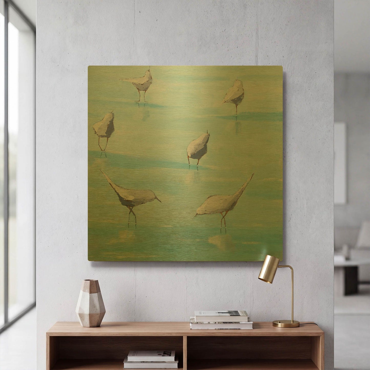 'By the Waters Edge' By Phyllis Adams Gold Metal Wall Art