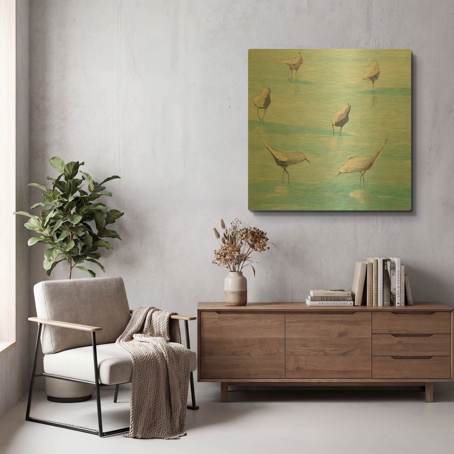'By the Waters Edge' By Phyllis Adams Gold Metal Wall Art