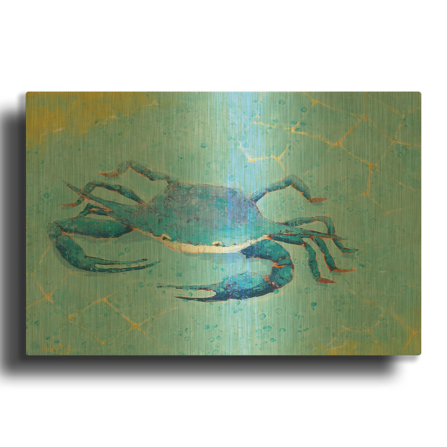 'Blue Crab V' By Phyllis Adams Gold Metal Wall Art