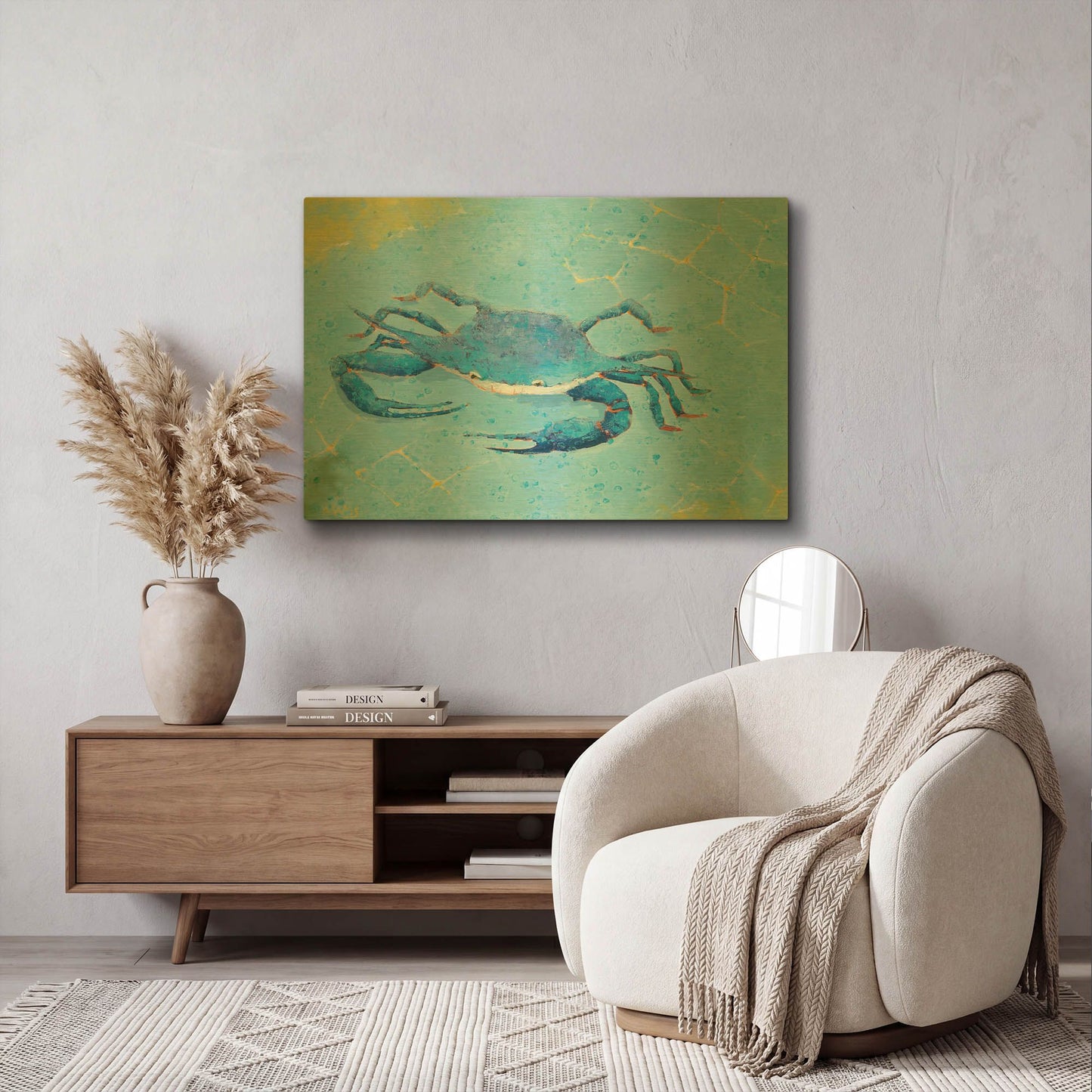 'Blue Crab V' By Phyllis Adams Gold Metal Wall Art