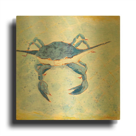 'Blue Crab VI' By Phyllis Adams Gold Metal Wall Art