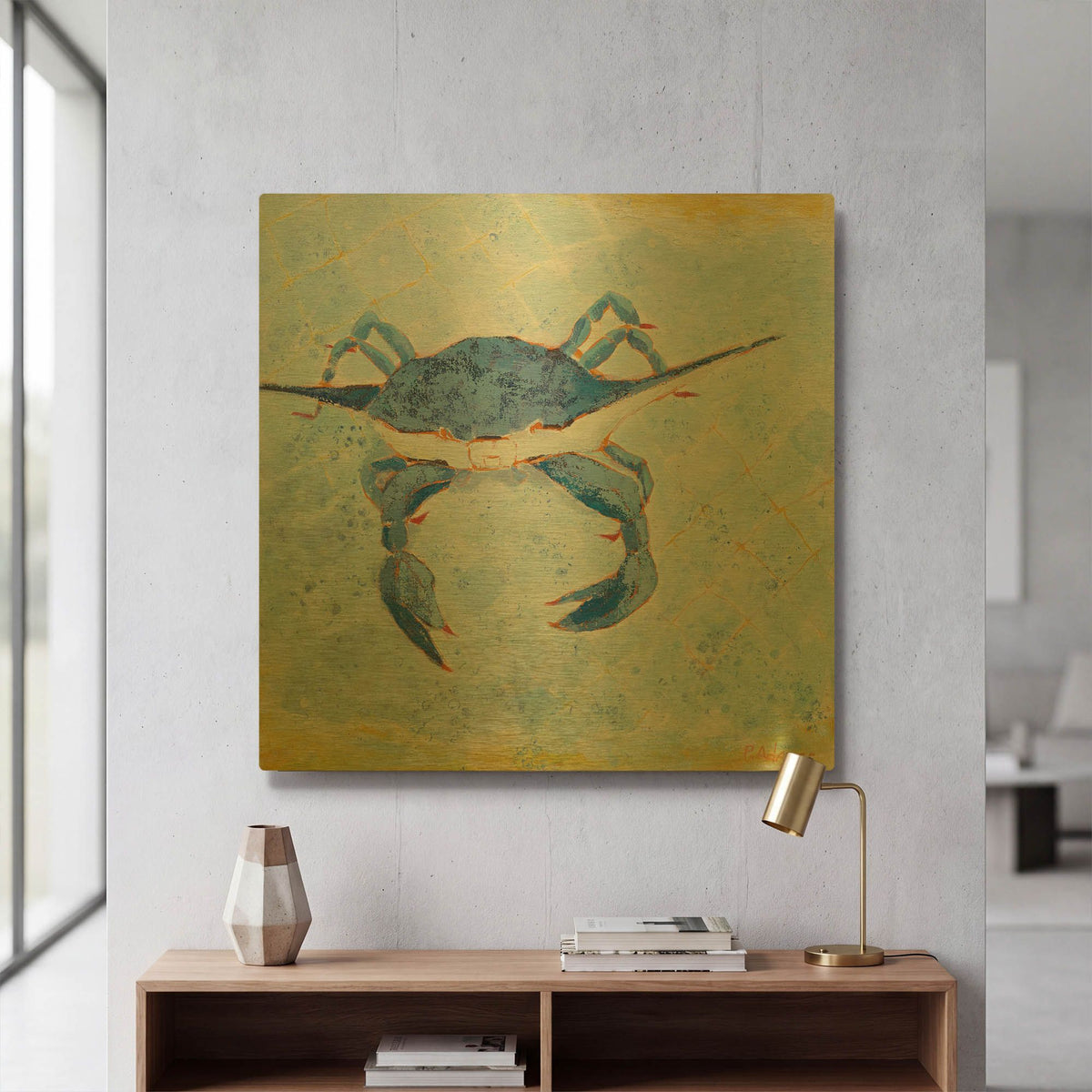 'Blue Crab VI' By Phyllis Adams Gold Metal Wall Art