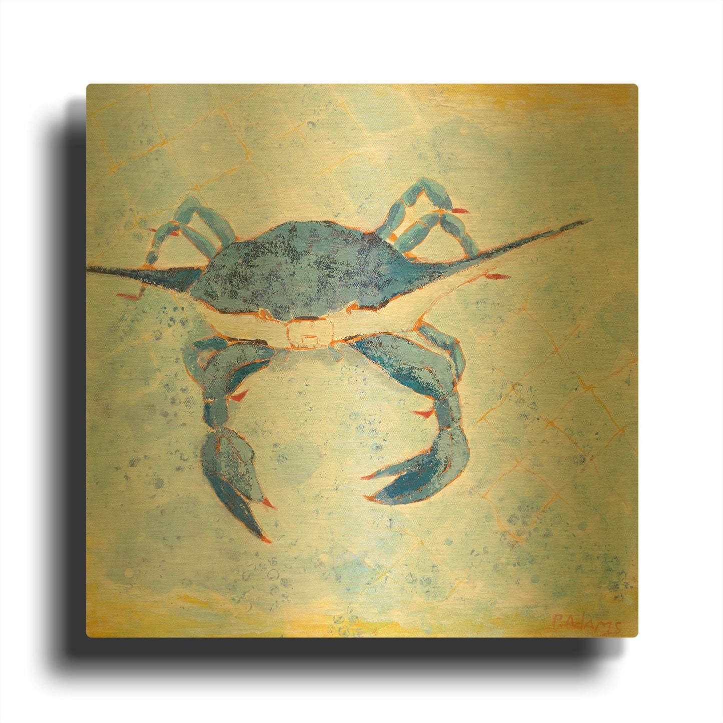 'Blue Crab VI' By Phyllis Adams Gold Metal Wall Art