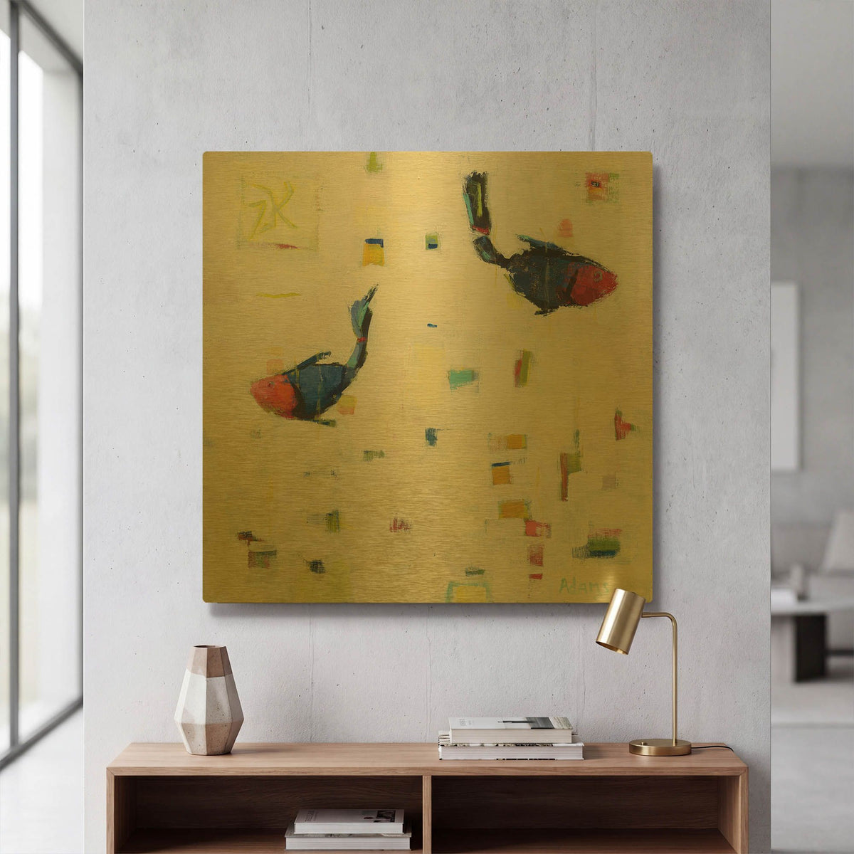 'One Fish Two Fish' By Phyllis Adams Gold Metal Wall Art