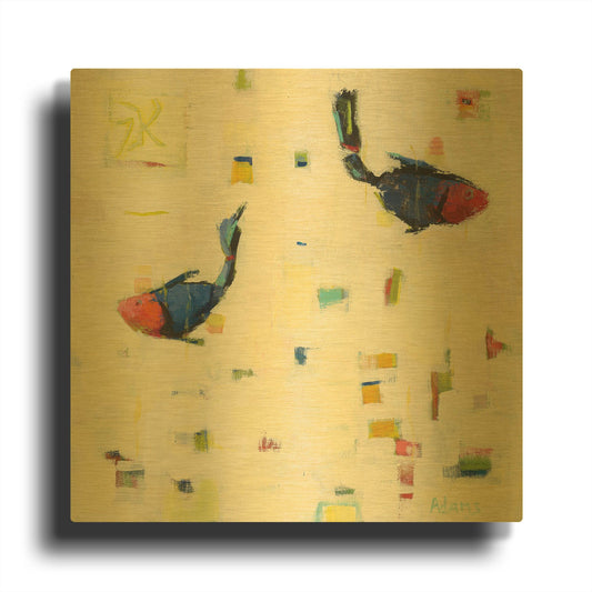 'One Fish Two Fish' By Phyllis Adams Gold Metal Wall Art