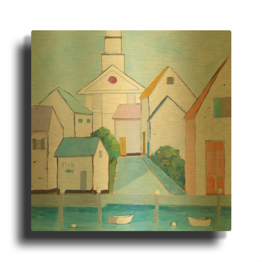 'Harbor Town III' By Phyllis Adams Gold Metal Wall Art
