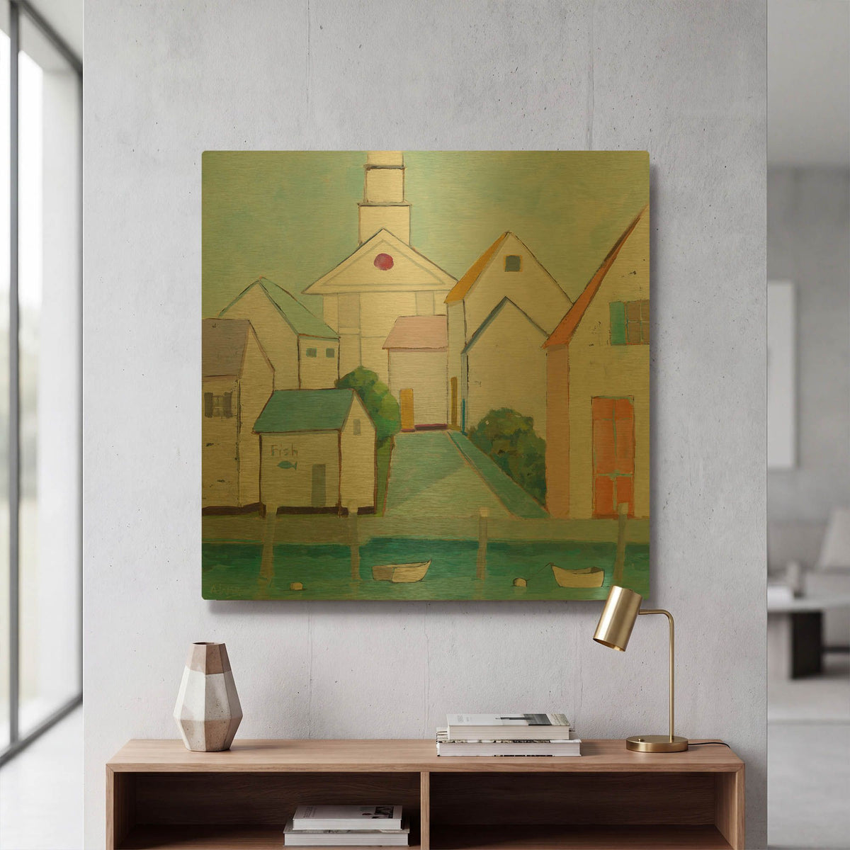 'Harbor Town III' By Phyllis Adams Gold Metal Wall Art