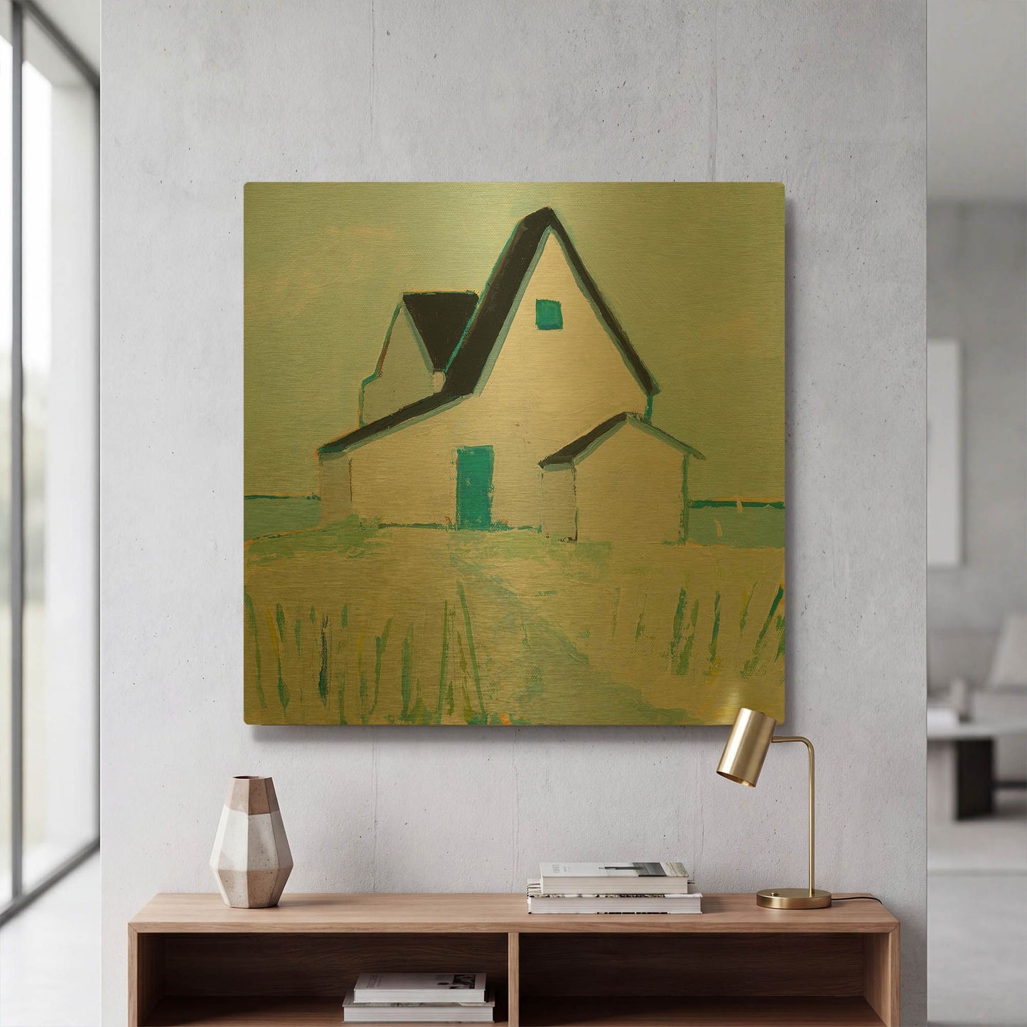 'Cottage' By Phyllis Adams Gold Metal Wall Art