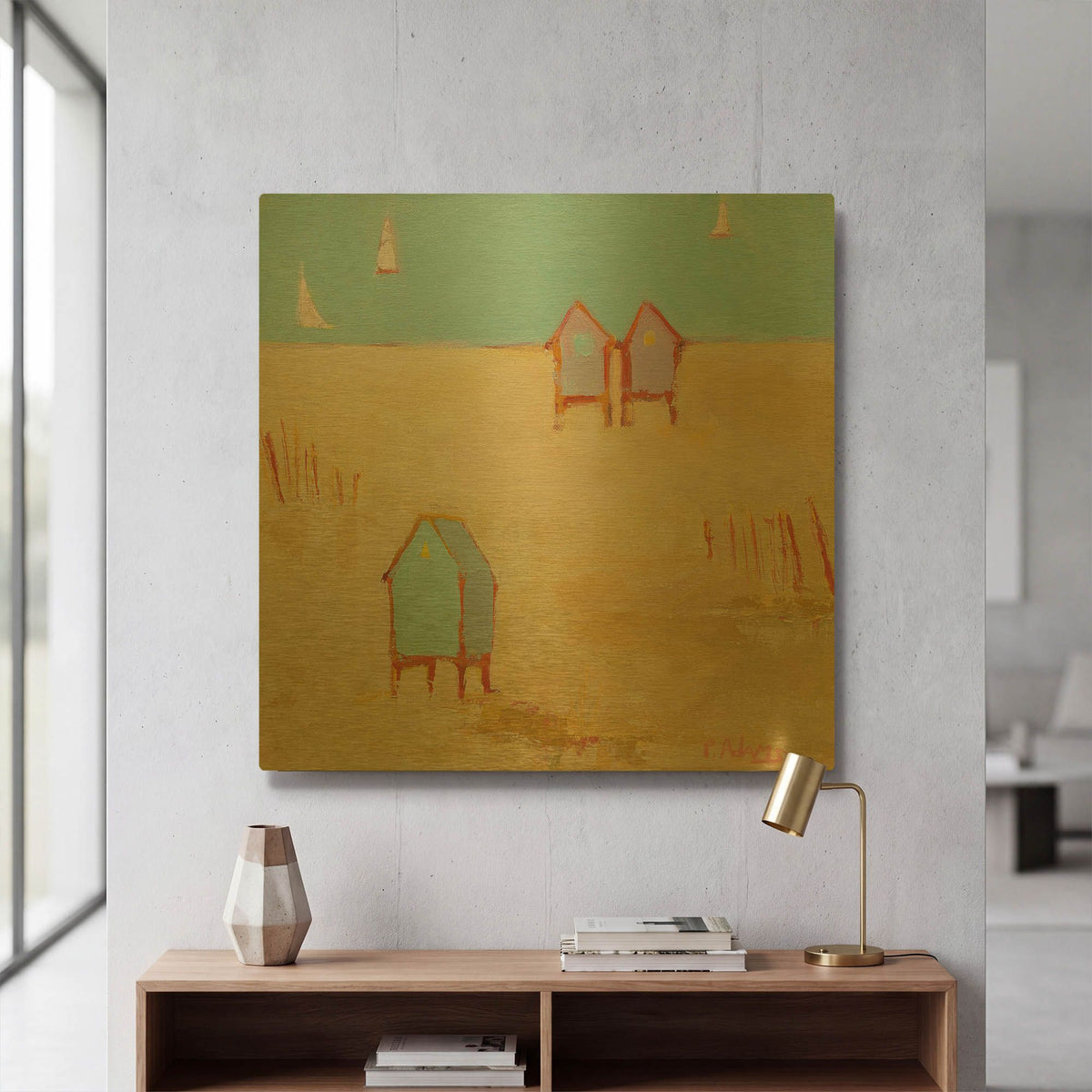 'Cabanas' By Phyllis Adams Gold Metal Wall Art