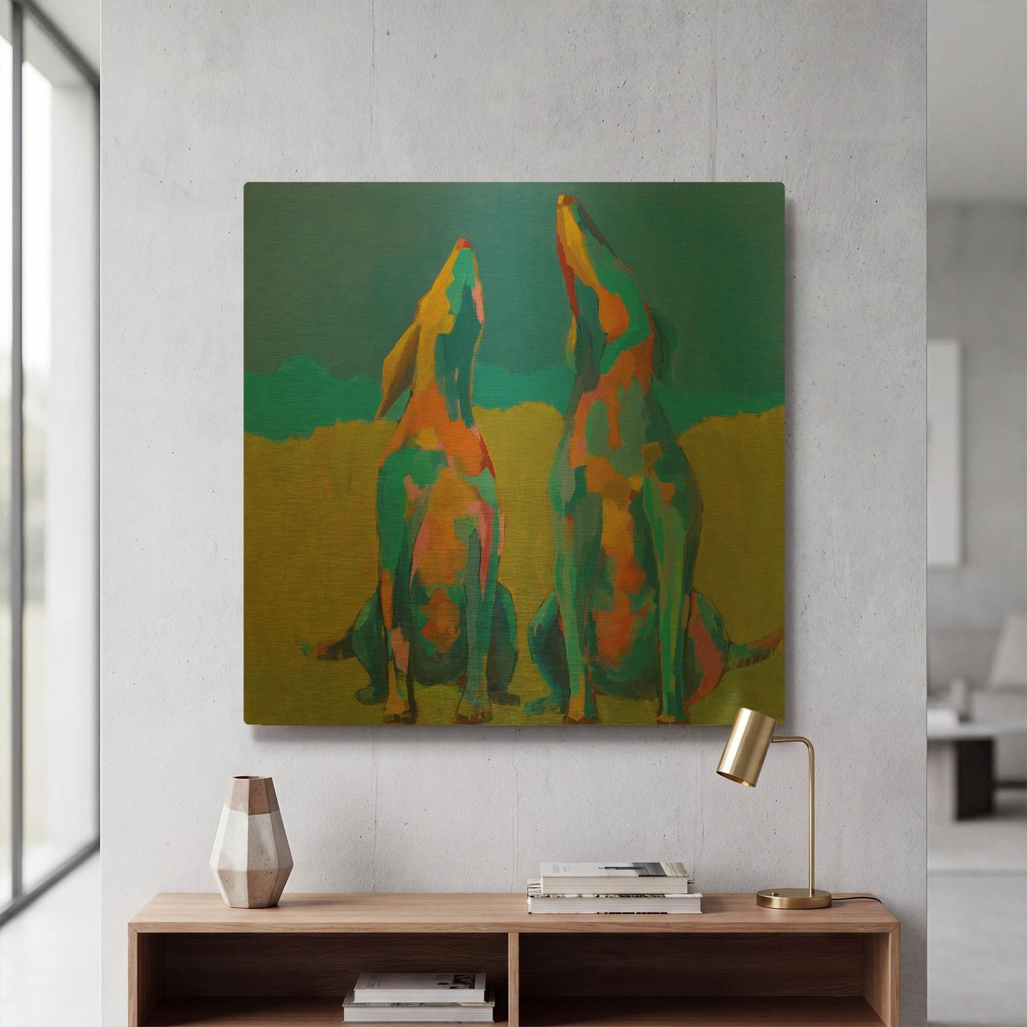 'Howling Hounds' By Phyllis Adams Gold Metal Wall Art