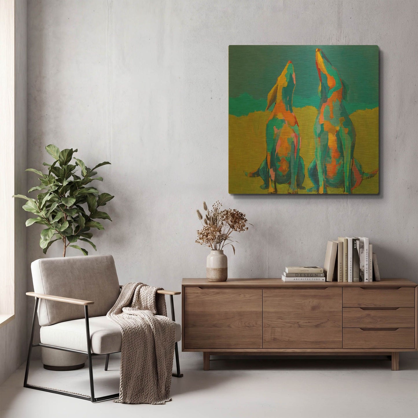 'Howling Hounds' By Phyllis Adams Gold Metal Wall Art