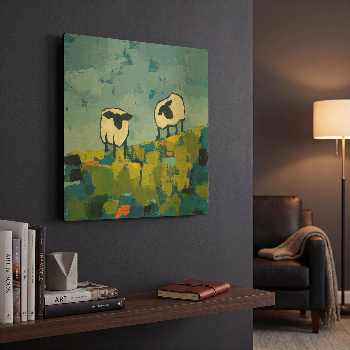 'Two Sheep' By Phyllis Adams Gold Metal Wall Art