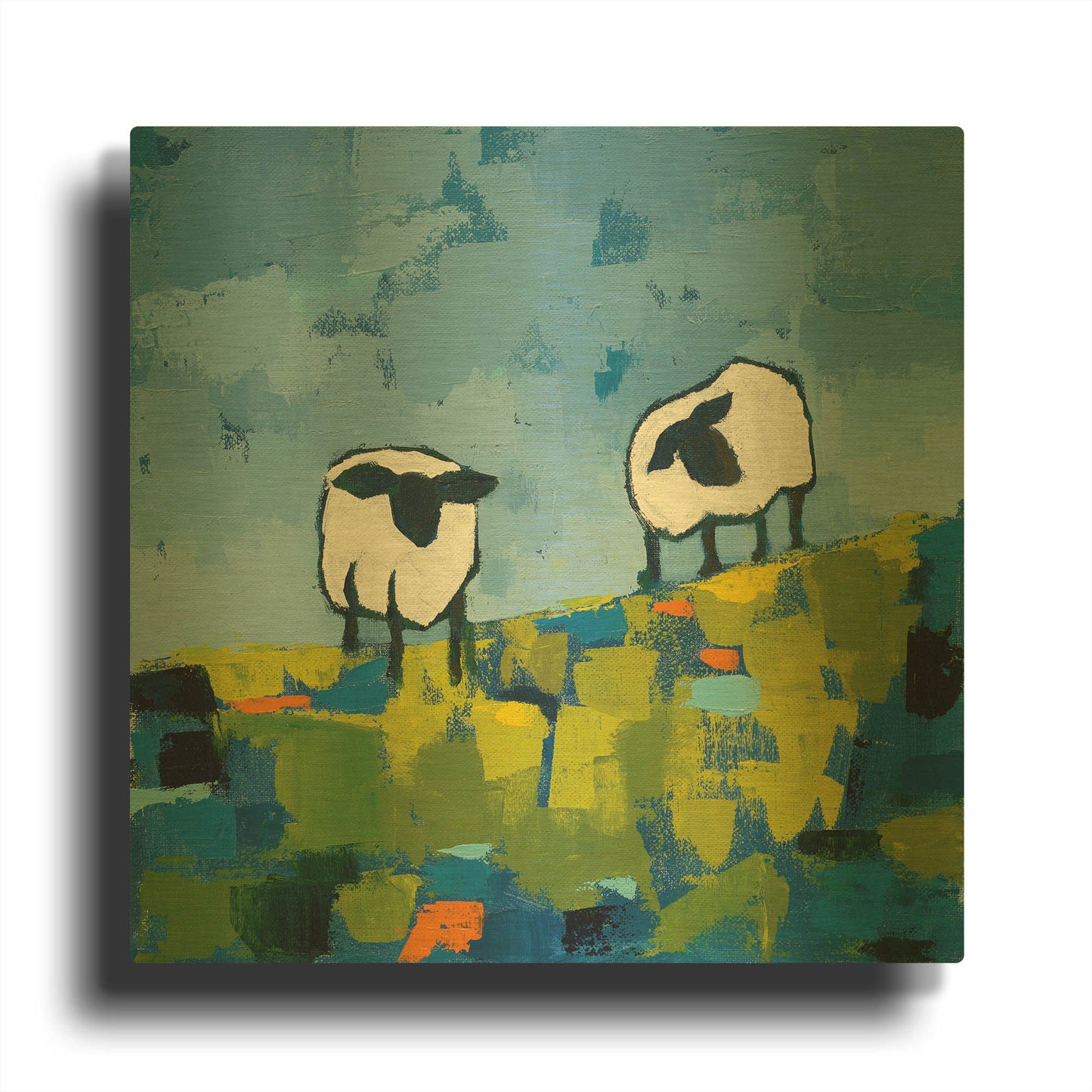 'Two Sheep' By Phyllis Adams Gold Metal Wall Art