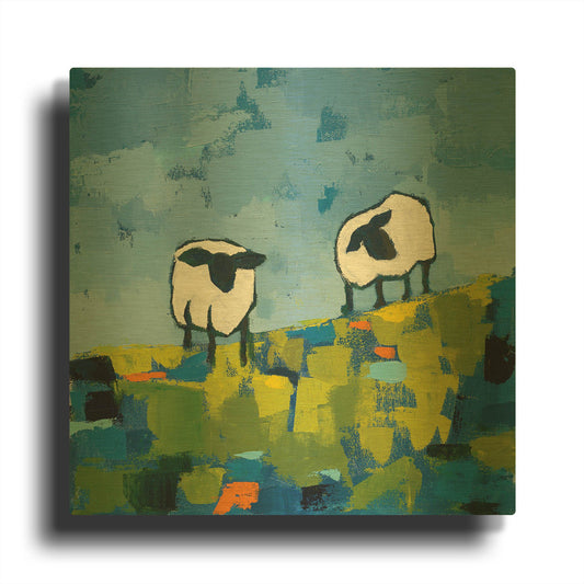 'Two Sheep' By Phyllis Adams Gold Metal Wall Art