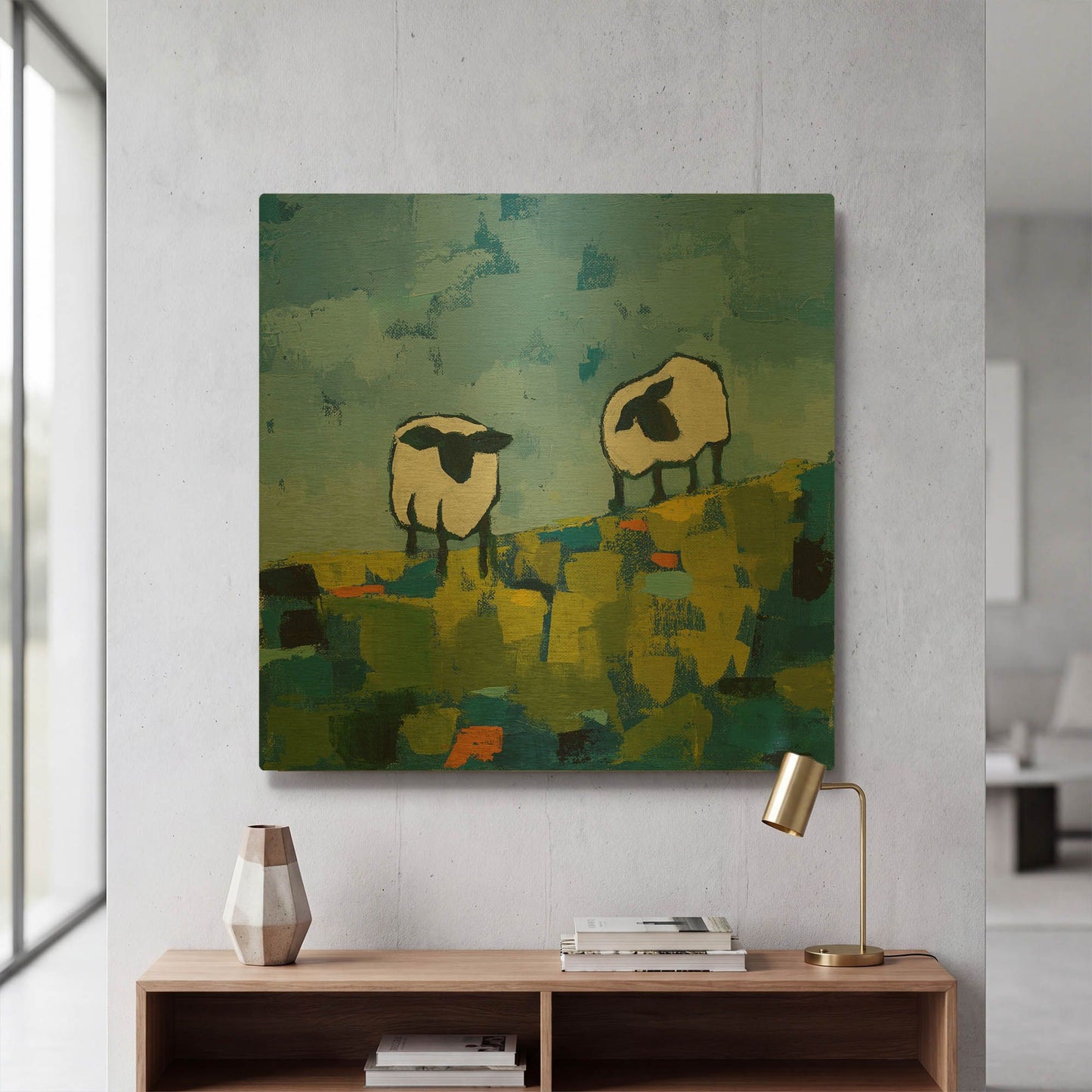 'Two Sheep' By Phyllis Adams Gold Metal Wall Art