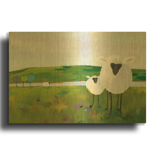 'Sheep in the Meadow' By Phyllis Adams Gold Metal Wall Art