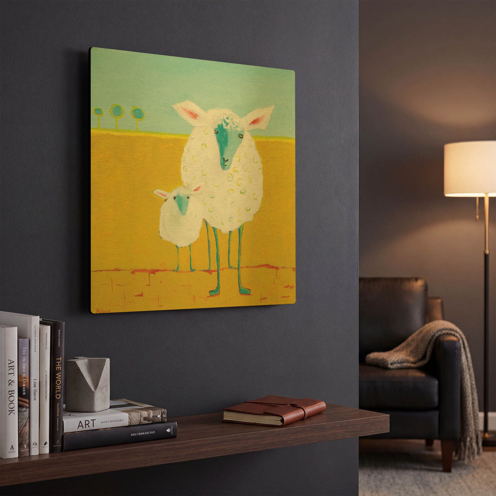 'Mama and Baby Sheep' By Phyllis Adams Gold Metal Wall Art