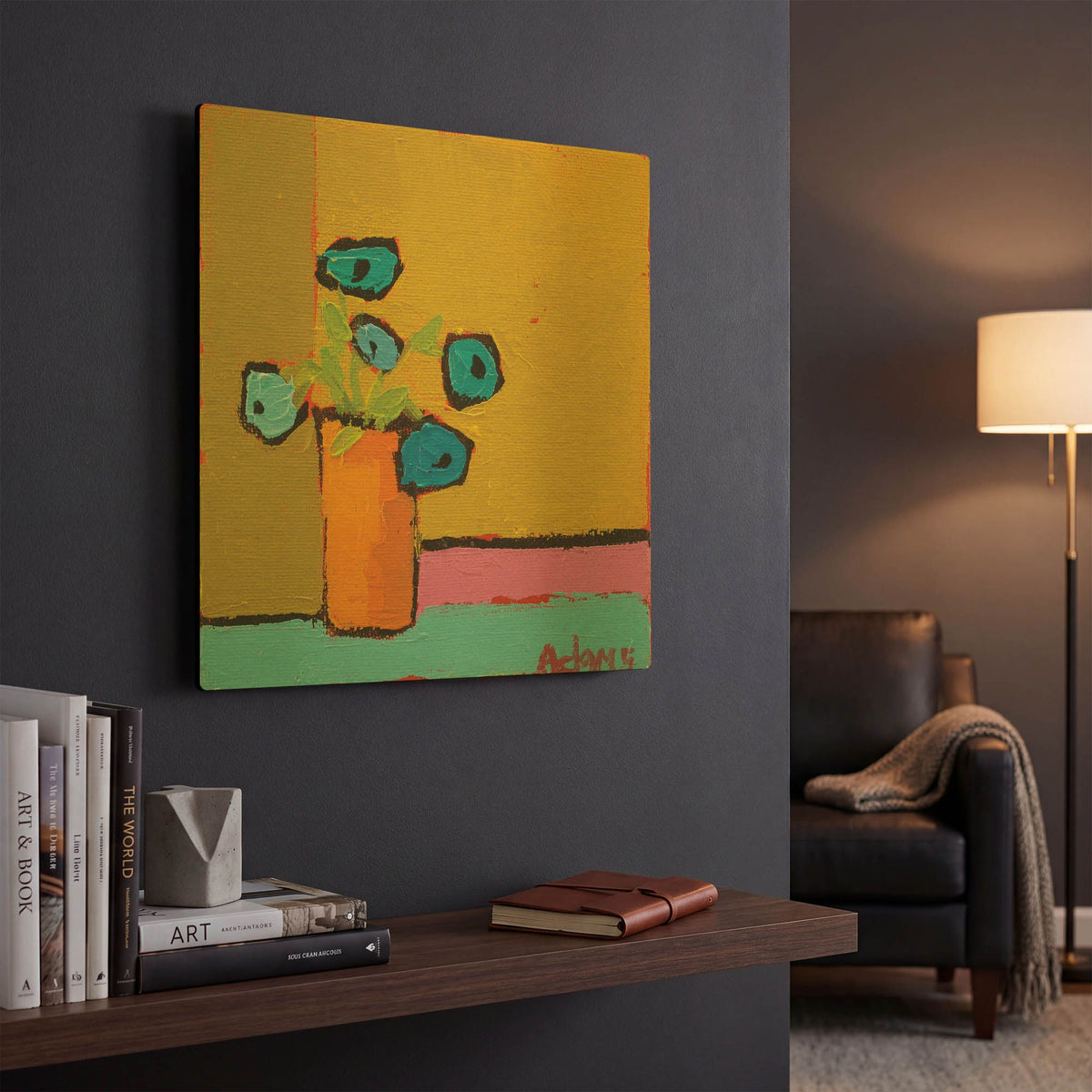 'Orange Vase' By Phyllis Adams Gold Metal Wall Art