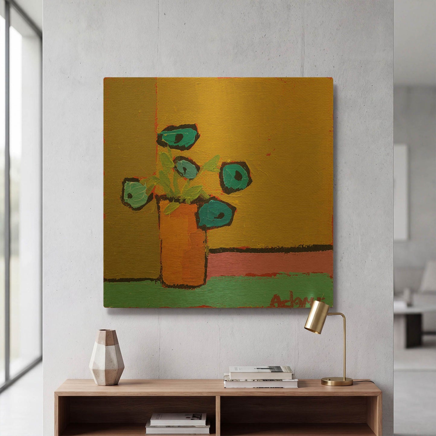 'Orange Vase' By Phyllis Adams Gold Metal Wall Art