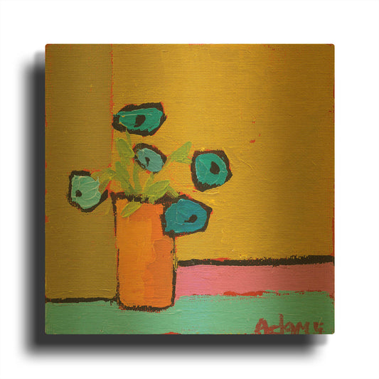 'Orange Vase' By Phyllis Adams Gold Metal Wall Art