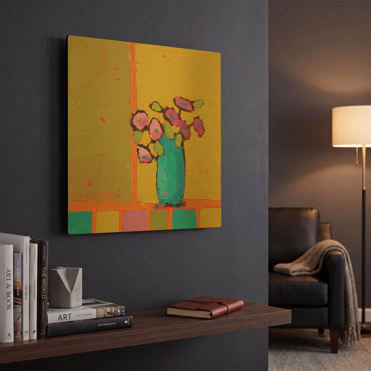'Turquoise Vase' By Phyllis Adams Gold Metal Wall Art