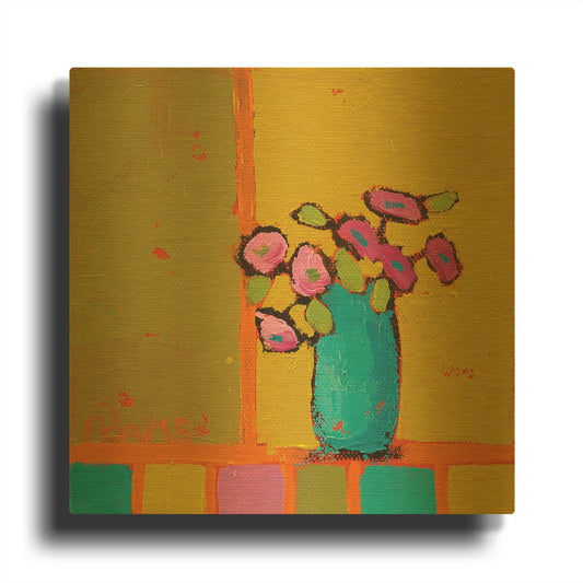 'Turquoise Vase' By Phyllis Adams Gold Metal Wall Art