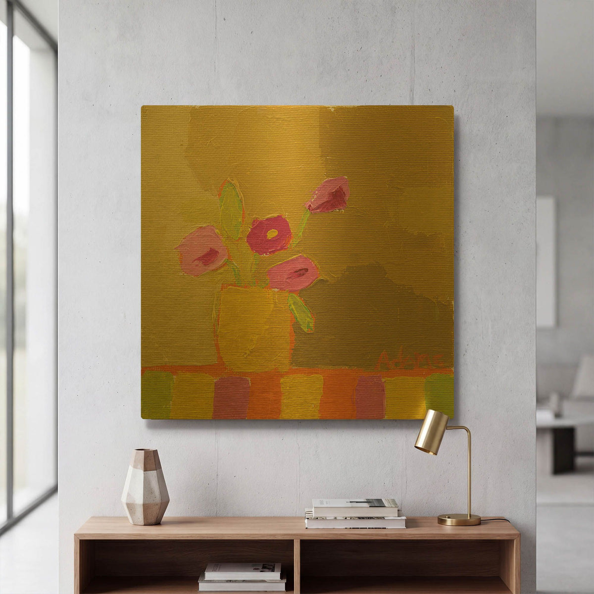 'Yellow Vase' By Phyllis Adams Gold Metal Wall Art