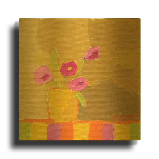 'Yellow Vase' By Phyllis Adams Gold Metal Wall Art