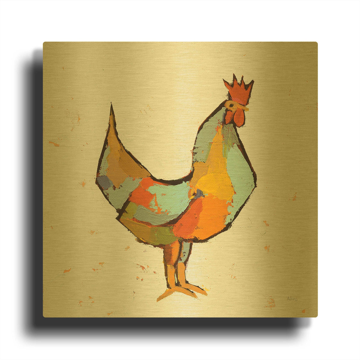 'The Strutter on White' By Phyllis Adams Gold Metal Wall Art