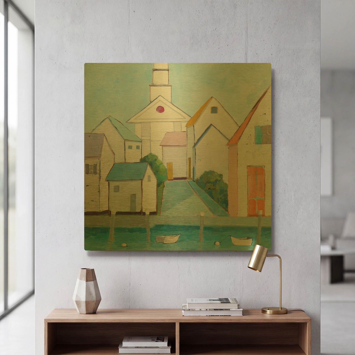 'Harbor Town III no Sign' By Phyllis Adams Gold Metal Wall Art