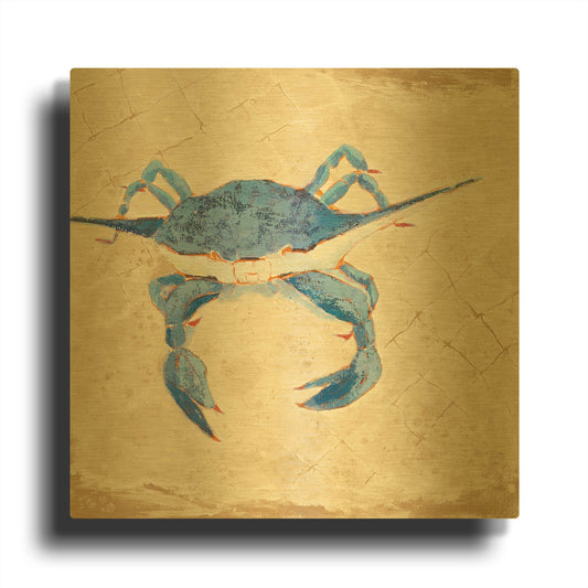 'Blue Crab VI Neutral' By Phyllis Adams Gold Metal Wall Art