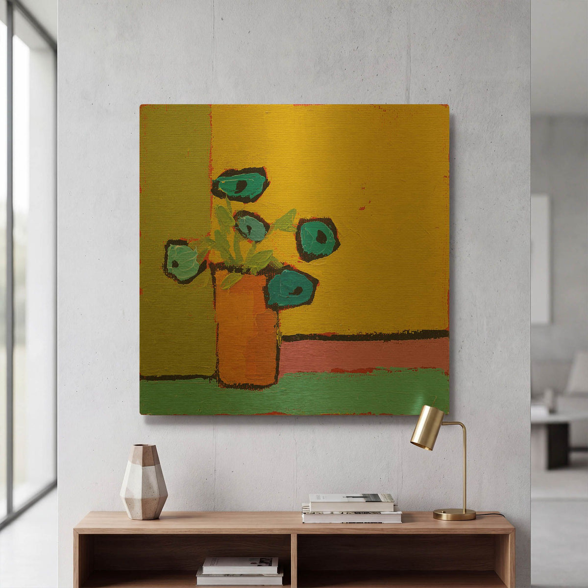 'Orange Vase Bright' By Phyllis Adams Gold Metal Wall Art