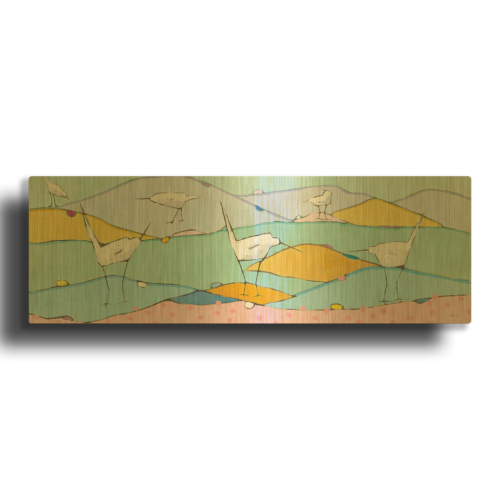 'Marsh Egrets I Pink Sand' By Phyllis Adams Gold Metal Wall Art