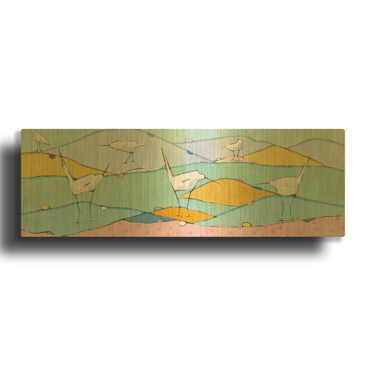 'Marsh Egrets I Pink Sand' By Phyllis Adams Gold Metal Wall Art