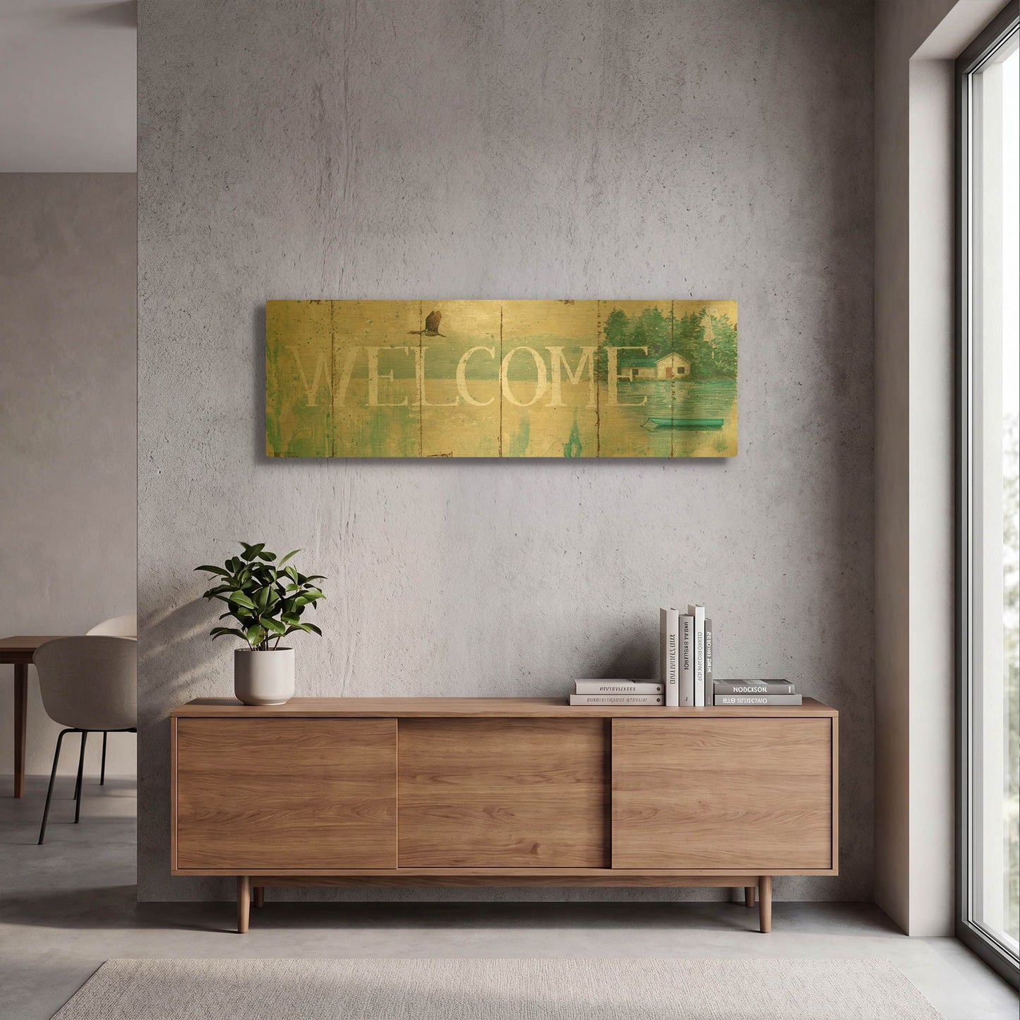 'Waterside Lodge III' By Daphne Brissonnet Gold Metal Wall Art