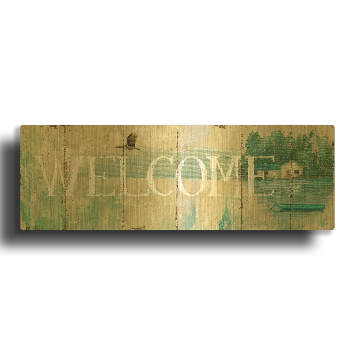 'Waterside Lodge III' By Daphne Brissonnet Gold Metal Wall Art
