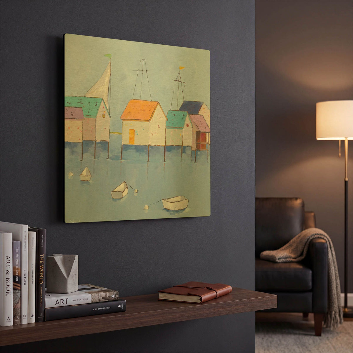 'Boat House Row Dark Blue Sky' By Phyllis Adams Gold Metal Wall Art
