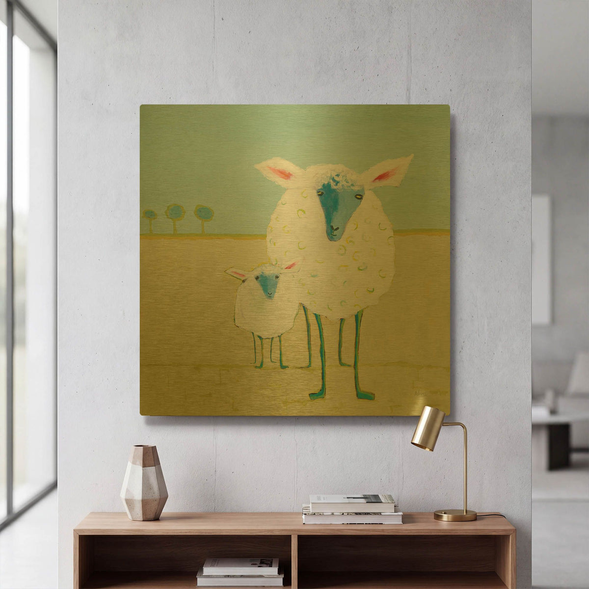 'Colorful Sheep' By Phyllis Adams Gold Metal Wall Art