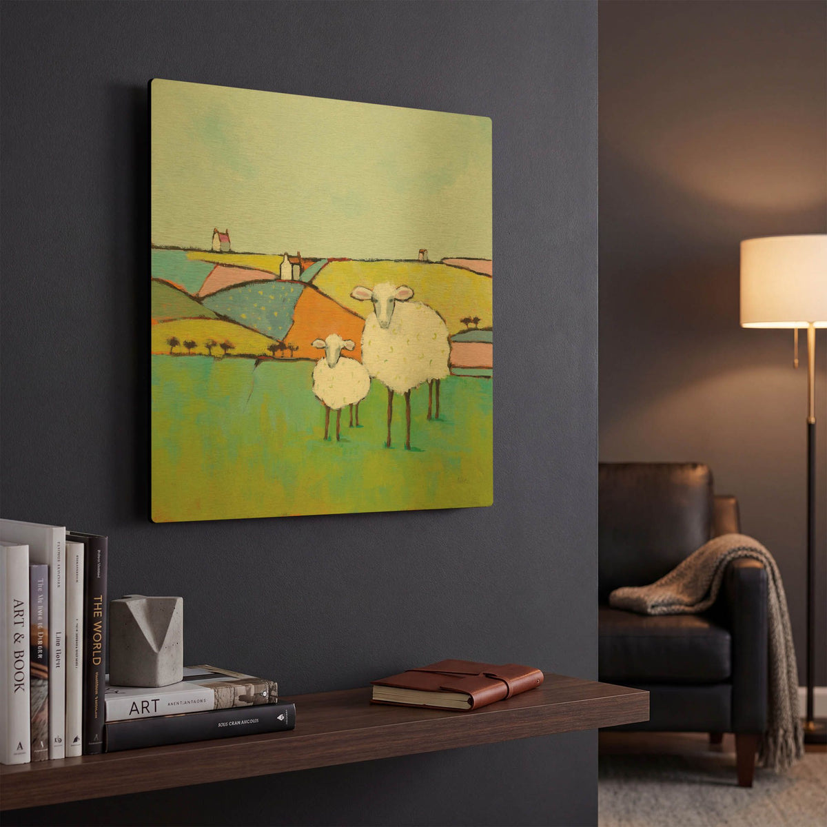 'Sheep in the Meadow II' By Phyllis Adams Gold Metal Wall Art