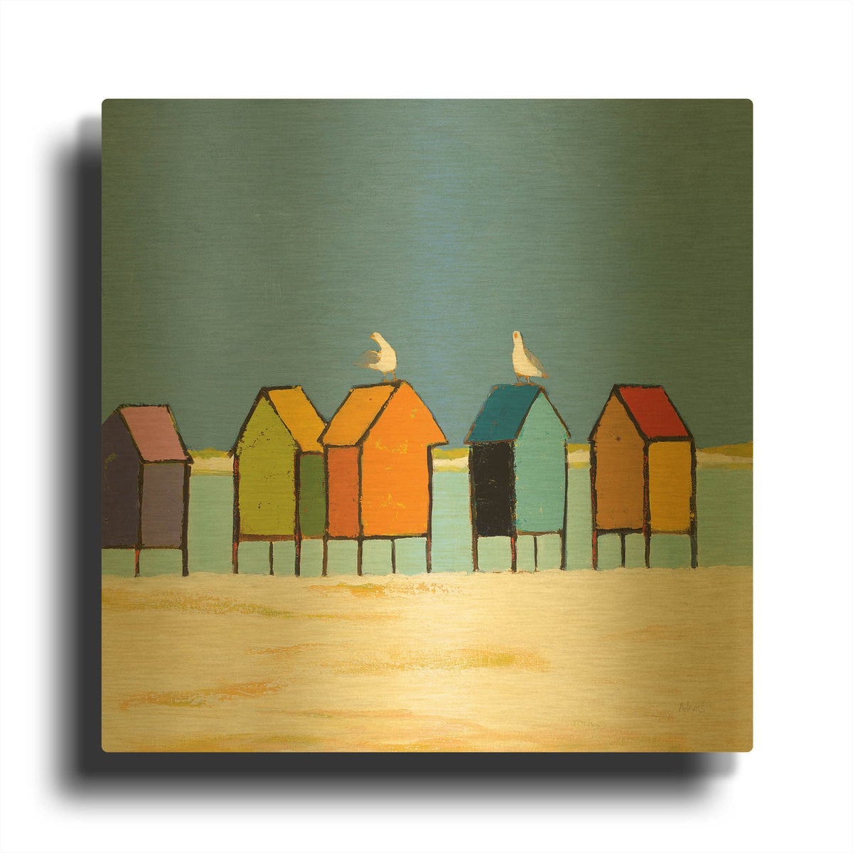 'Cabanas II' By Phyllis Adams Gold Metal Wall Art